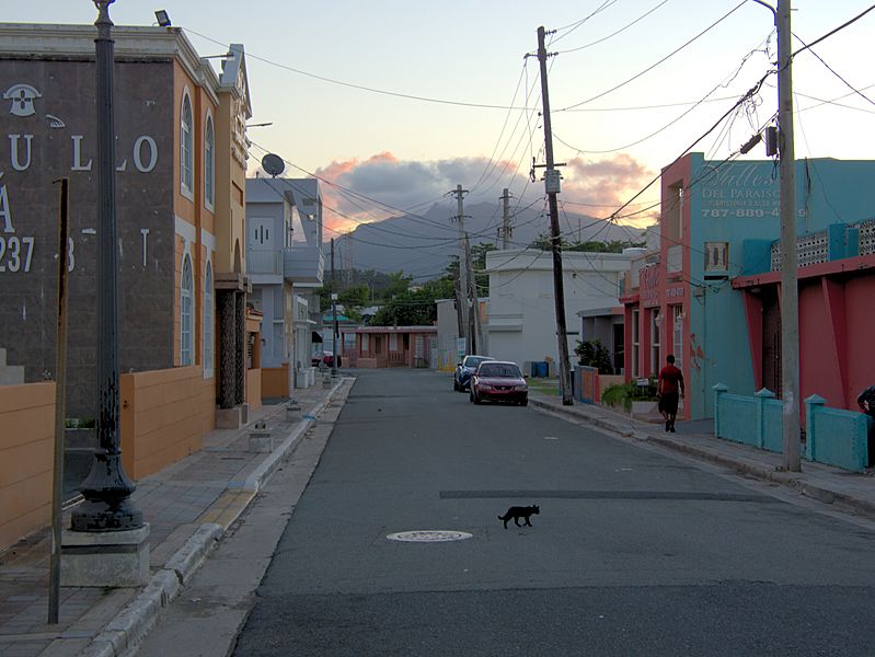 Image Street in Luquillo, Puerto Rico with El Yunque in the background