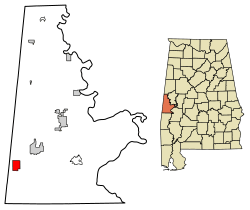 Location of Cuba in Sumter County, Alabama.