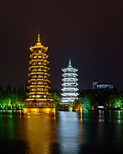 Sun and Moon Pagodas Guilin November 2017 HDR panorama