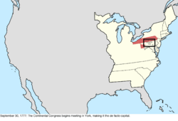 Map of the change to the United States in central North America on September 30, 1777