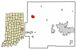 Location of Hagerstown in Wayne County, Indiana.