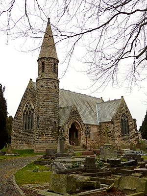 Church of All Saints, Harlow Hill, a Victorian Gothic Revival church with round tower and spire