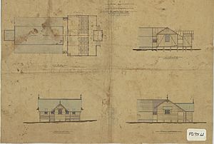 Architectural plans for school and teachers residences located at German Station, circa 1880