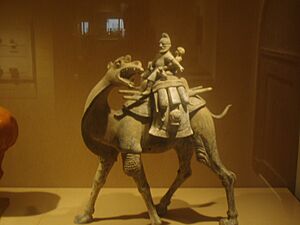 Camel with rider, earthenware, Tang Dynasty