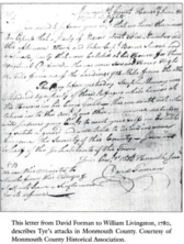 David Forman Letter to Governor Livingston- Courtesy of Monmouth County Historical Association