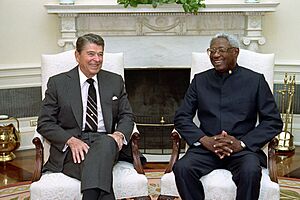 Desmond Hoyte with Ronald Reagan in the Oval Office