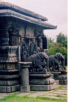 Elephant baluster at entrance into Buchesvara temple in Korvangala