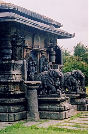 Elephant baluster at entrance into Buchesvara temple in Korvangala