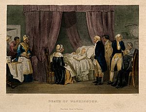 George Washington on his deathbed, 1799. Coloured engraving Wellcome V0006903
