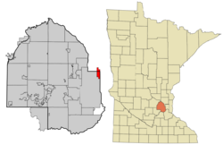 Location of the city of St. Anthonywithin Hennepin and Ramsey Countiesin the state of Minnesota