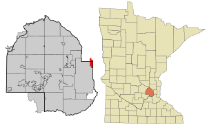 Location of the city of St. Anthonywithin Hennepin and Ramsey Countiesin the state of Minnesota