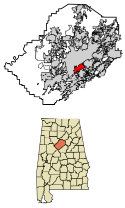 Location of Homewood in Jefferson County, Alabama.