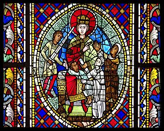 Jugement de Salomon 2, vitrail roman, Cathédrale de Strasbourg