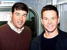 Kyle Chandler and Mark Wahlberg on the set of Broken City in New York, November 2011