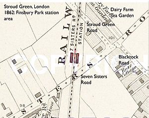 Map- Stroud Green, London (Finsbury Park station 1862)