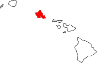 Location in the state of Hawaii (Northwestern Hawaiian Islands not shown)