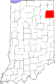 Map of Indiana highlighting Allen County