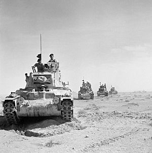 Matilda tanks on the move outside the perimeter of Tobruk, Libya, 18 November 1941. E6600