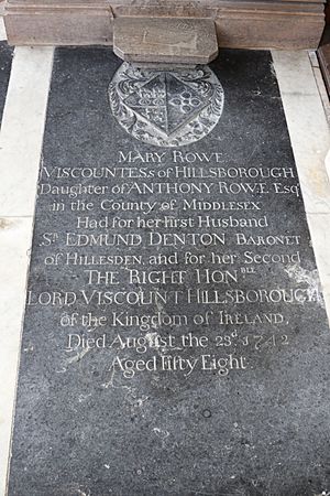 Memorial to Mary Rowe, Viscountess of Hillsborough, in All Saints' Church, Hillesden