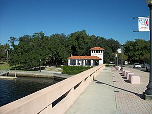 Gateway to Downtown New Port Richey, Florida on the Main Street Bridge. Sims Park pictured in background.