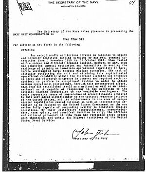 Navy Unit Commendation SEAL TEAM SIX 1982