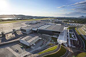 New Bergen Airport Flesland with old terminal in the background