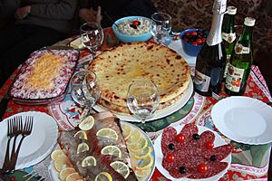 Ossetian pirogi are put in the center of festive table