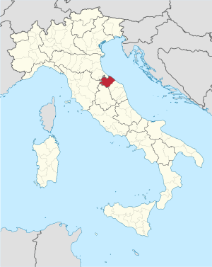 Map with the province of Pesaro and Urbino in Italy