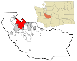 Location of Tacoma in Pierce County and Washington State