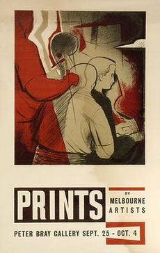 Poster for exhibition of prints by Melbourne artists, Peter Bray Gallery. 1956