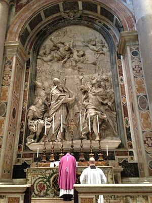 Priest celebrating Mass at Altar of Leo I in St. Peter's Basilica