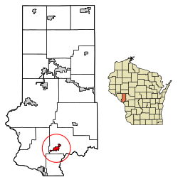 Location of Galesville in Trempealeau County, Wisconsin.