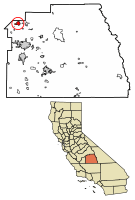 Location of Dinuba in Tulare County, California