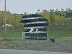 The welcome sign in front of Fort Nelson