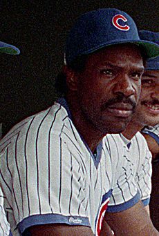 Andre Dawson in the Cubs dugout (cropped)