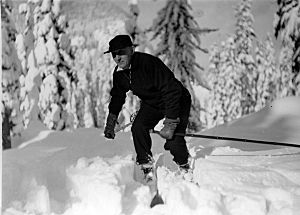 Ben Evans skiing, 1935