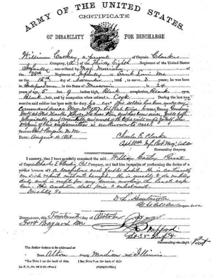 Cathay Williams' disability discharge document