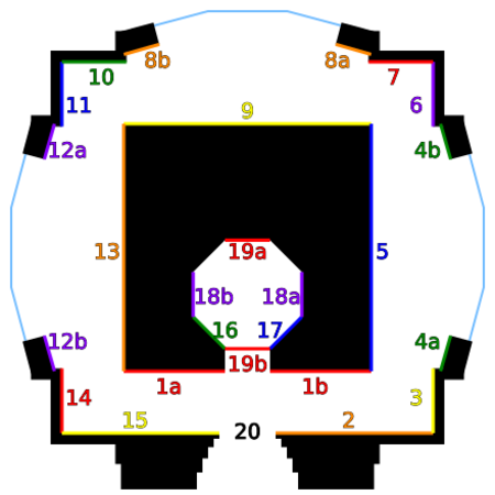 Coit Tower rotunda floor plan and murals, numbered 1 through 20