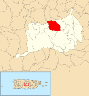 Location of Damián Arriba within the municipality of Orocovis shown in red