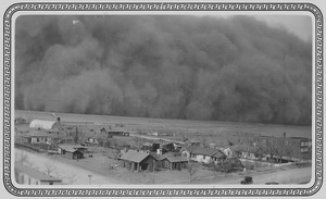 Dust Storm in Rolla, Kansas, "05-06-35, Dear Mr. Roosevelt, Darkness came when it hit us. Picture taken from water... - NARA - 195691