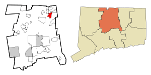 Location of Southwood Acres in Hartford County;Location of Hartford County in Connecticut