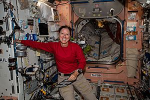 ISS-64 Shannon Walker pauses inside the Unity module