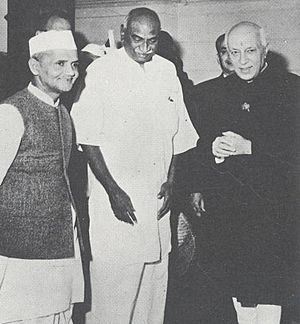 Jawaharlal Nehru with Lal Bahadur Shastri and K. Kamaraj