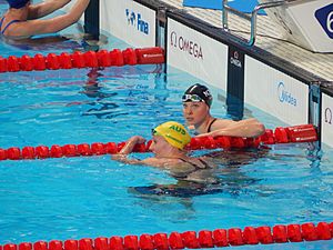 Kazan 2015 - Jessica Ashwood and Lauren Boyle after women's 400m freestyle final