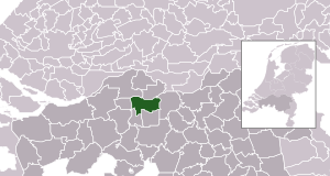 Highlighted position of Waalwijk in a municipal map of North Brabant