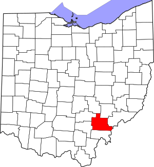 Map of Ohio highlighting Athens County