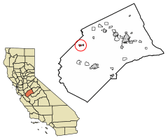 Location of Gustine in Merced County, California.