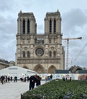 Notre-Dame de Paris en 2023 et la grue du chantier