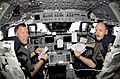 STS-108 Dominic Gorie and Mark Kelly in Endeavour's cockpit