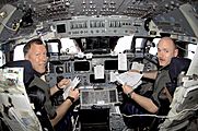 STS-108 Dominic Gorie and Mark Kelly in Endeavour's cockpit